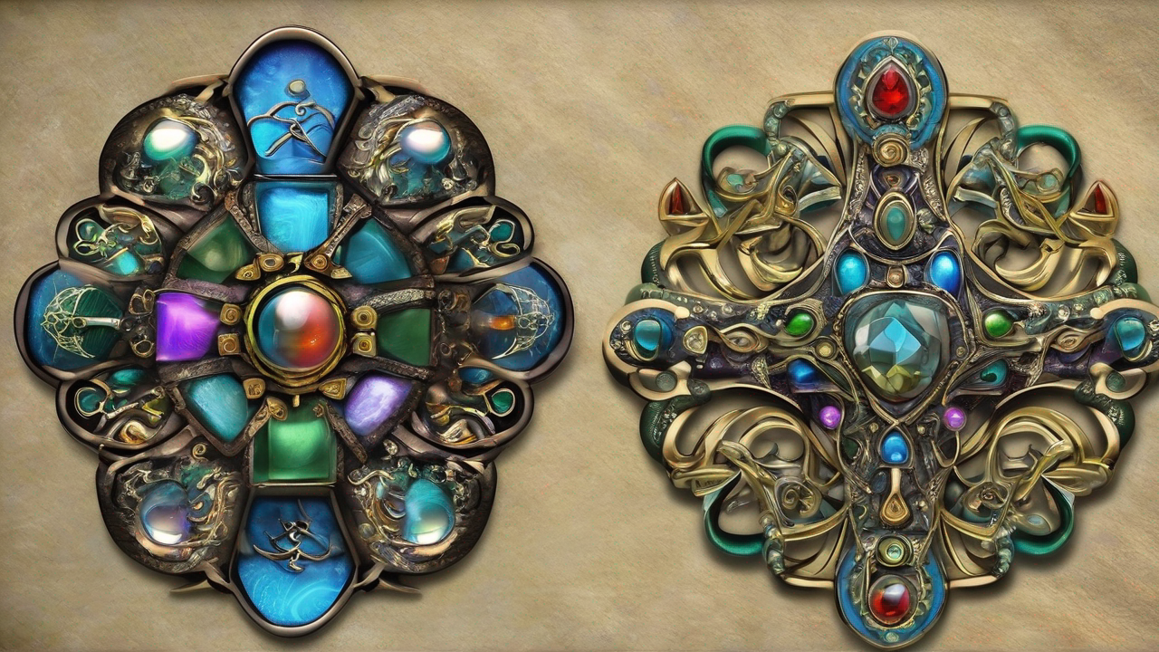 Abstrakcyjne tło z subtelnymi elementami fantasy i magicznymi symbolami w stonowanych kolorach