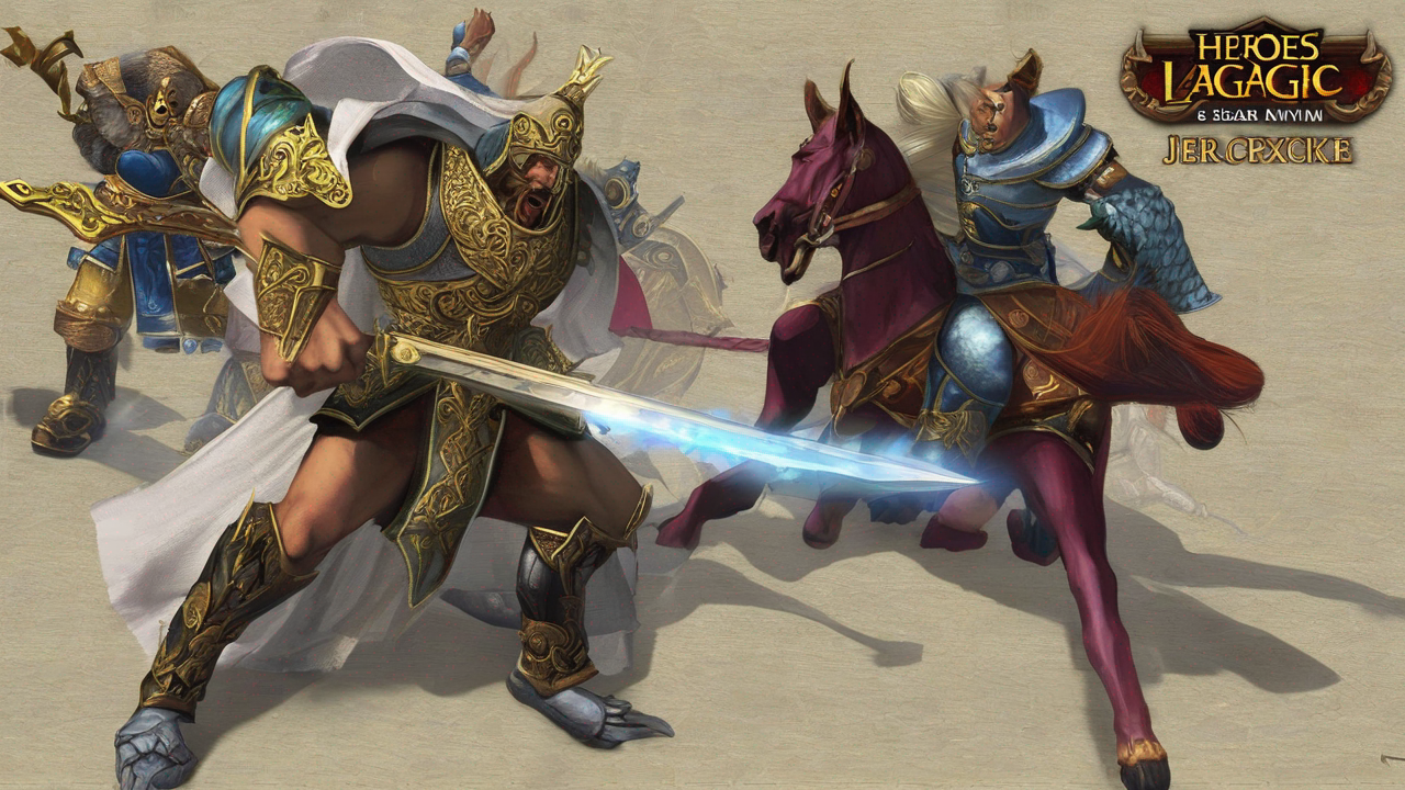 Epicka scena bitwy z gry Heroes of Might and Magic z magicznymi efektami i starciami jednostek