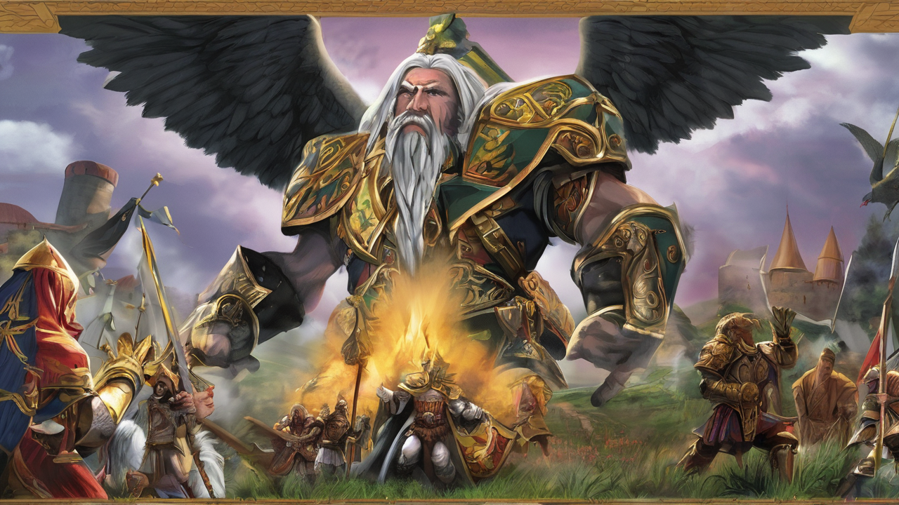 Epicka scena zamku z gry Heroes of Might and Magic z potężnymi wieżami i magiczną aurą