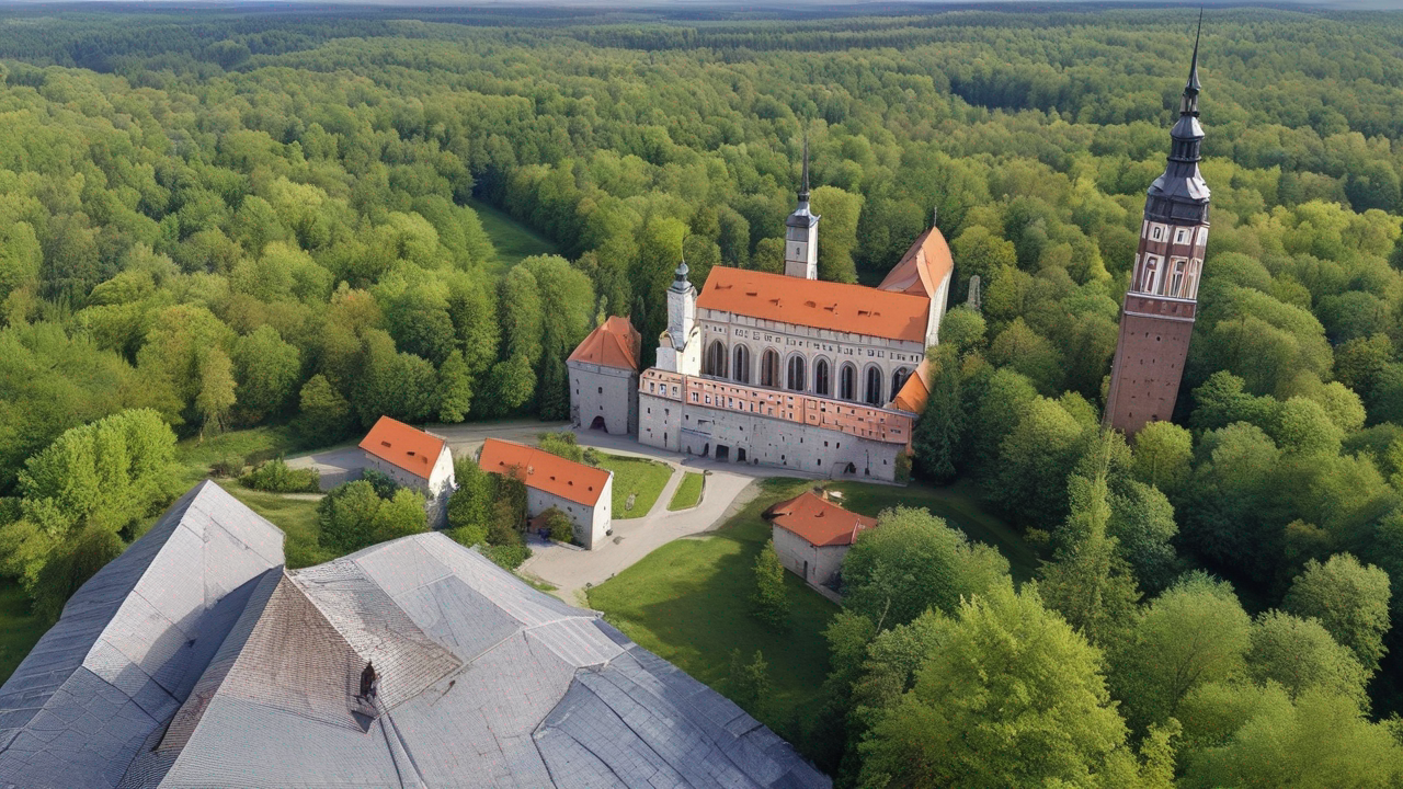 Panorama miasta frakcji Zamek z białymi wieżami, rycerzami i gryfami