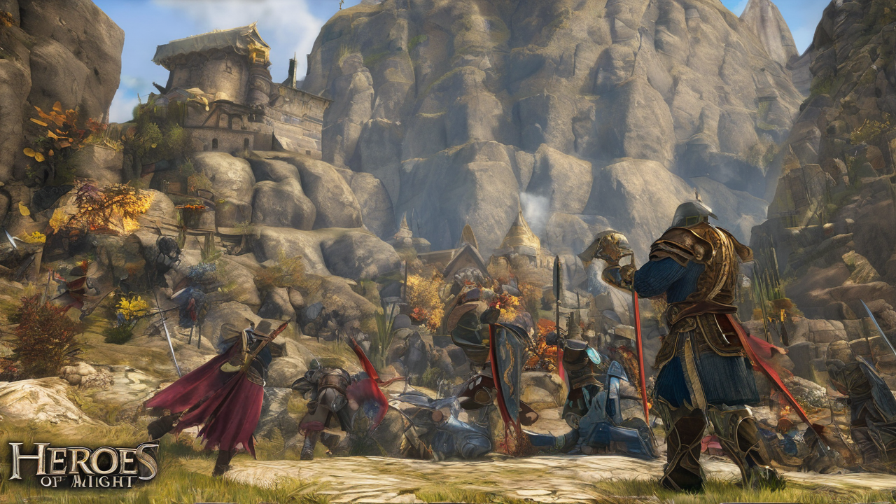 Scena bitwy z Heroes of Might and Magic VII z widocznymi jednostkami na polu walki