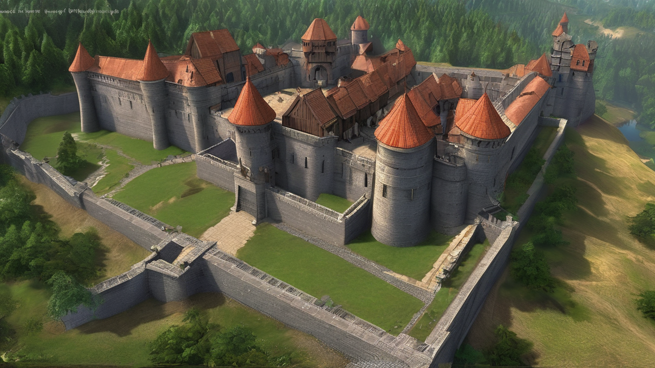 Zamek frakcji Castle z gry Heroes of Might and Magic z rycerzami i gryfami przygotowującymi się do bitwy